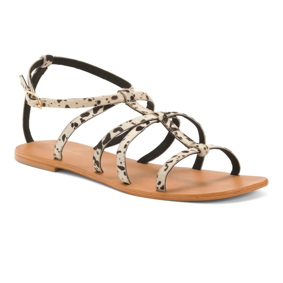 New Torgeis Size 10 Sandals Leather Pony Print Flat Shoes - Picture 1 of 8